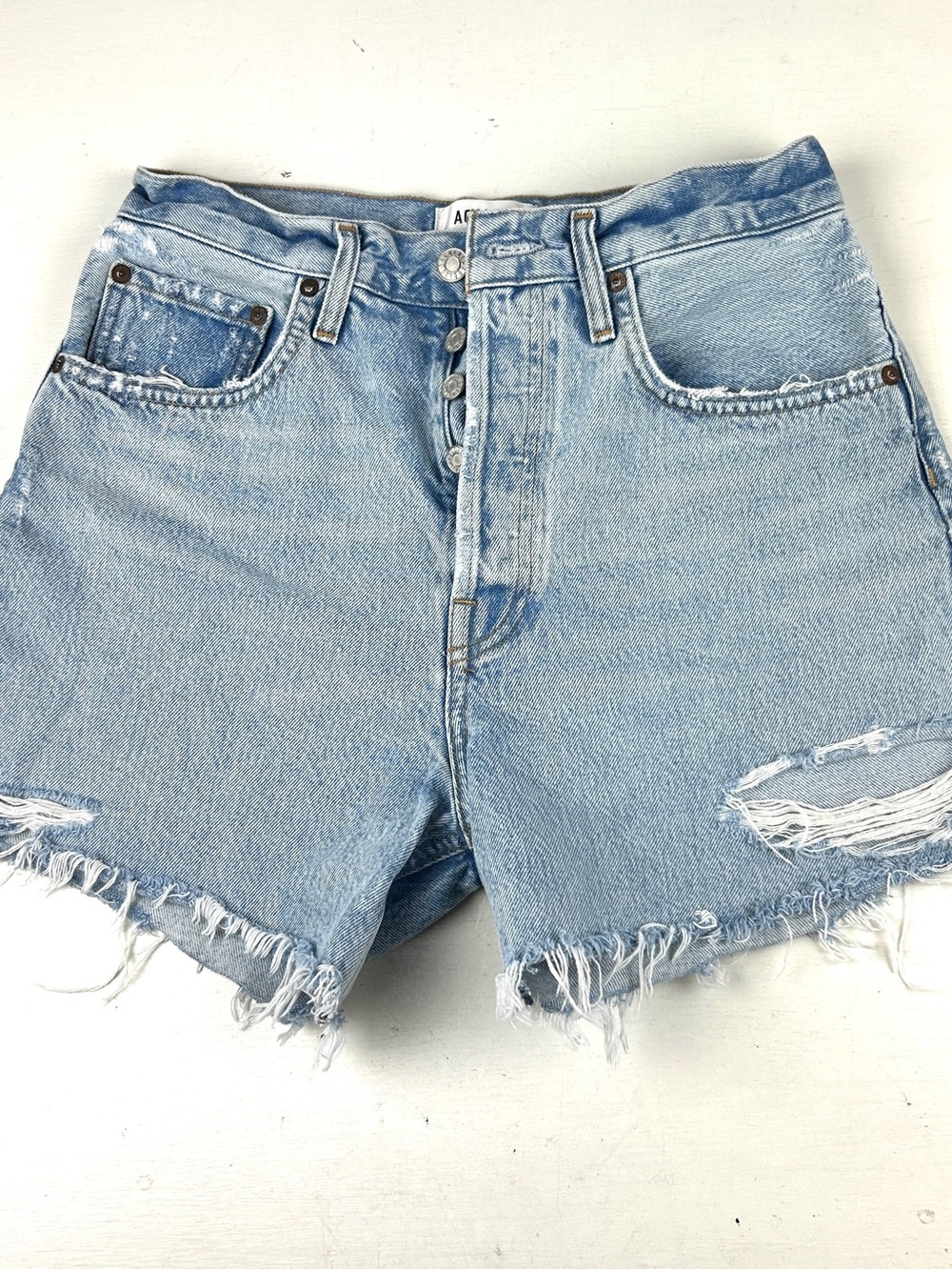Agolde Riley Cotton Cutoff Distressed Denim Jean Shorts High-Waisted Size 27